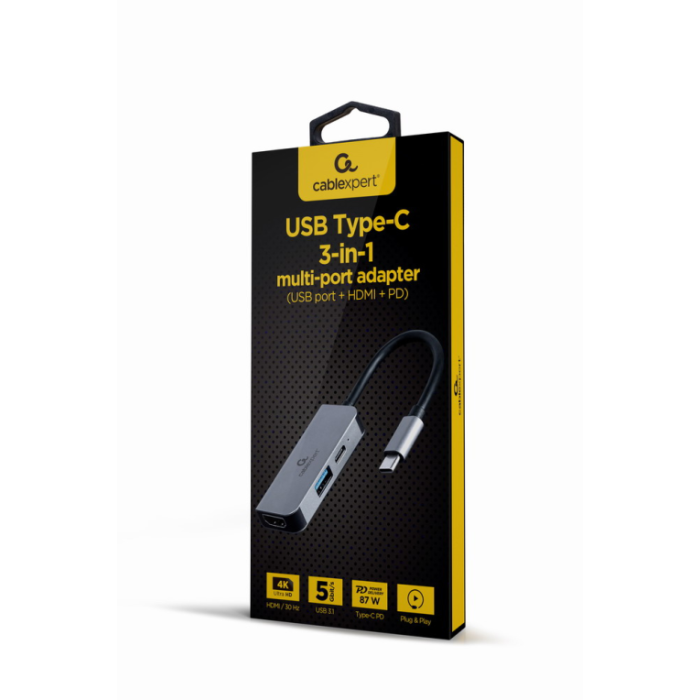 Gembird A-CM-COMBO3-02 Base para Portátil y Replicador de Puertos USB-C 3.2 Gen 1 con PD 87W 4K Plata