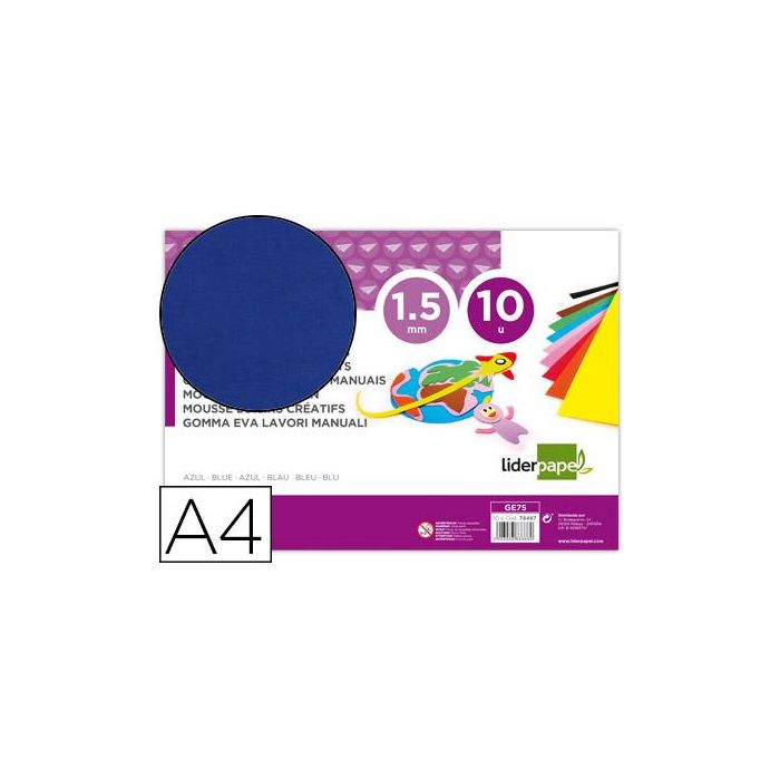 Goma Eva Liderpapel Din A4 60 gr-M2 Espesor 1,5 mm Azul Paquete De 10 Hojas