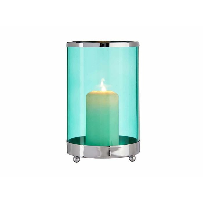 Giftdecor Base de Vela Cristal Cilíndrica Azul con Metal Plata, 12x19x12 cm (8 Unidades) 3