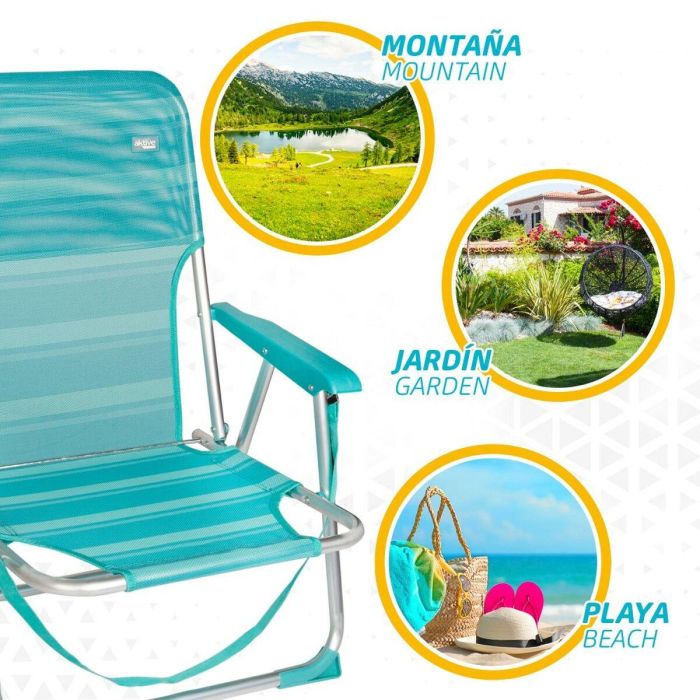 Silla de Playa Aktive Turquesa 44 x 72 x 35 cm Aluminio Plegable (4 Unidades) 2 Silla de Playa Aktive Turquesa 44 x 72 x 35 cm Aluminio Plegable (4 Unidades) 2