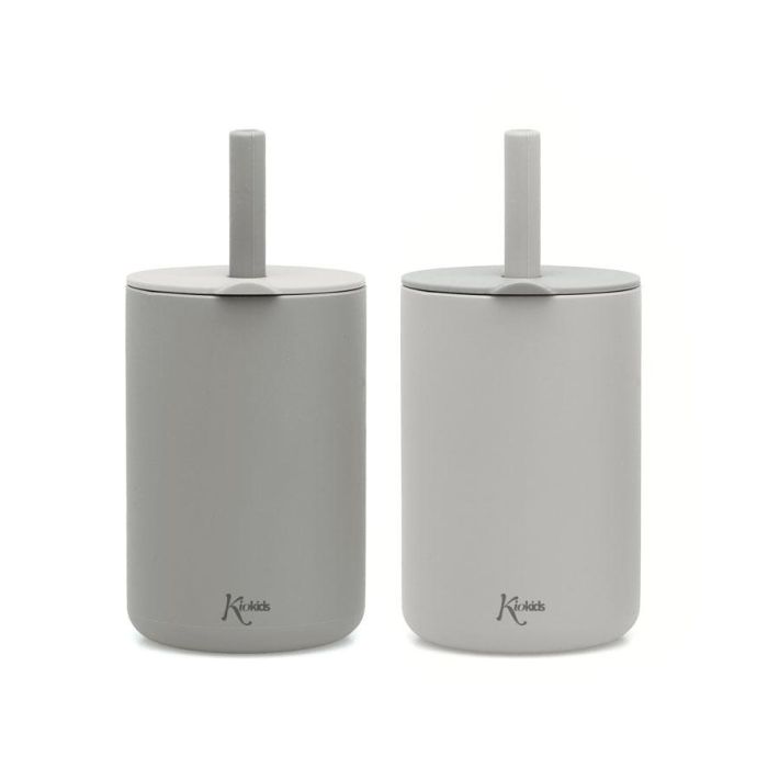 Vasos En Silicona Gris Con Pajita 2 Vasos En Silicona Gris Con Pajita 2