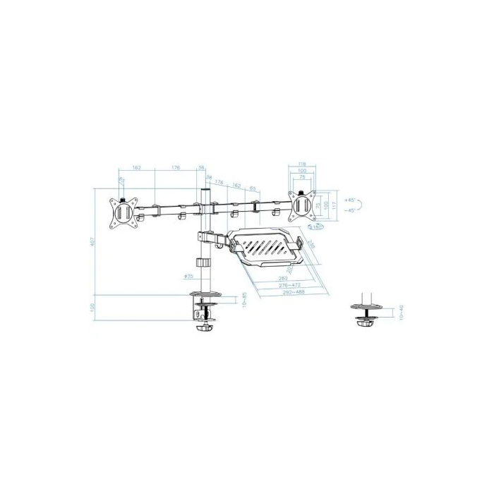 TooQ Soporte Mesa DB1202TN-B para 2 Monitores 17'-32' y 1 Portátil 12'-17' Giratorio Inclinable Negro 3