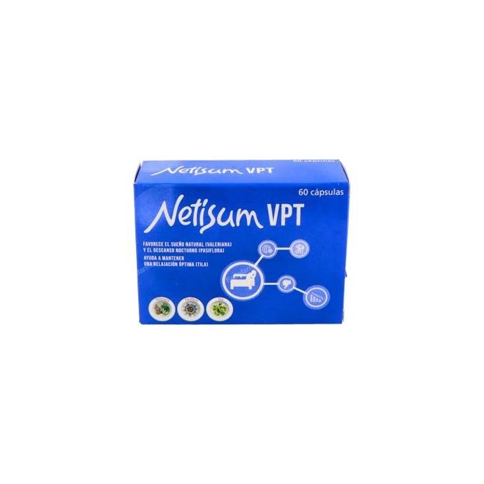 Netisum VPT Cápsulas para Alteraciones del Sueño con Valeriana, Pasiflora y Tila. Favorece el Descanso y la Relajación. 60 unidades.