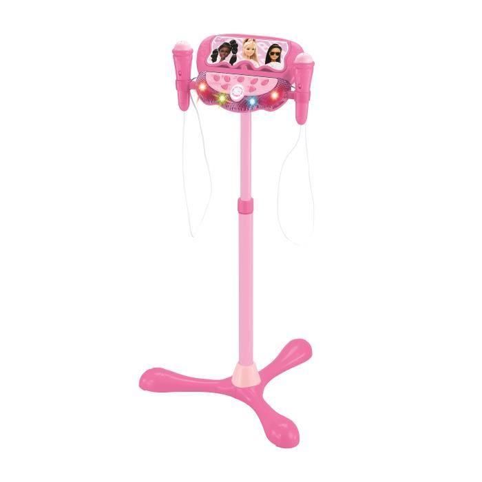 Lexibook LEX1695286887130 Micrófono de Barbie con soporte ajustable, iluminado, 2 Micrófonos, efectos de voz y Bluetooth