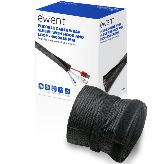 Ewent Manguito Flexible Con Velcro para Cable 1000x85 mm, Organiza y Protege Cables, EW1557