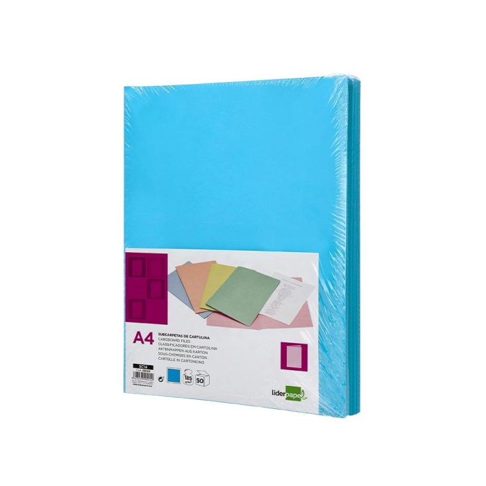 Subcarpeta Liderpapel Din A4 Celeste Intenso 180 gr-M2 50 unidades 10