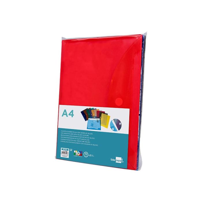 Carpeta Liderpapel Dossier A4 Cierre De Velcro Colores Surtidos Pack 10+2 gratis 10