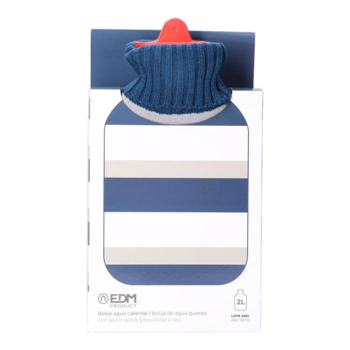 Edm Bolsa de agua caliente modelo Rayas azules, 2 l, Blanco/azul marino/gris 1