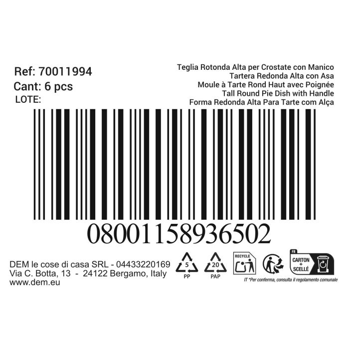 Inde Tartera Redonda Alta con Asa, 34,9 cm Ancho x 34,8 cm Largo x 14,4 cm Alto, Capacidad Alta para Almacenamiento y Transporte (6 Unidades)