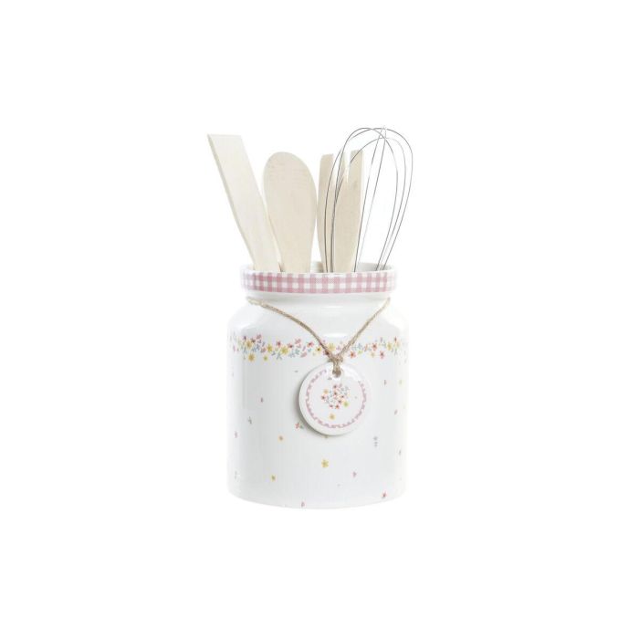 Bote Utensilios Shabby DKD Home Decor Rosa Blanco 12 x 22 x 12 cm Set de 5