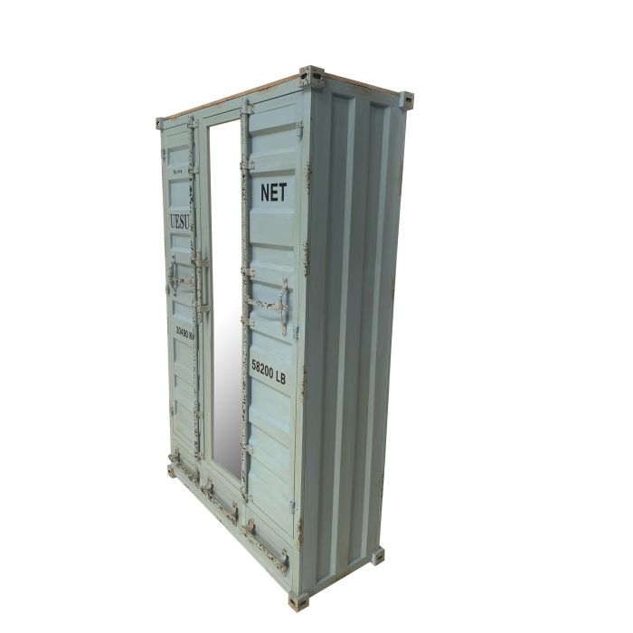 DKD Home Decor Armario Vintage Azul Celeste Metal Container 112 x 46 x 174 cm con 3 Cajones y 2 Puertas 2