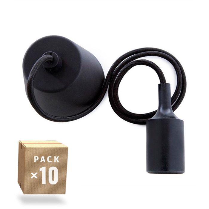 Pack 10 Portalámparas E27 - Cable - Rosetón - Negro Pack 10 Portalámparas E27 - Cable - Rosetón - Negro