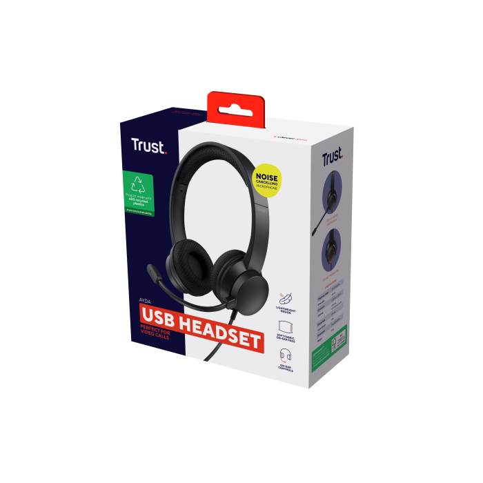 Trust Auriculares Ayda Estéreo con Micrófono, Cancelación de Ruido Ambiental, Cable USB, Negro 5