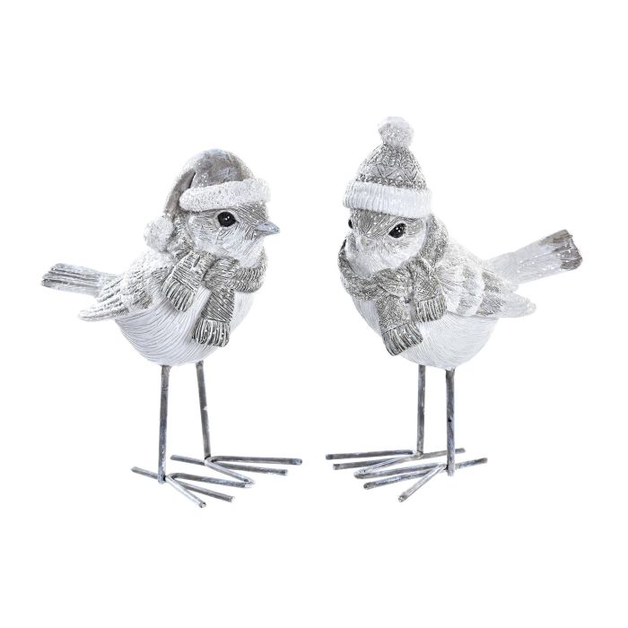 DKD Home Decor Figura Decorativa Pájaro Moderna Navidad Resina Gris Blanco Set de 2 Unidades, 5.5x10.5x10.5 cm, Modelo Aleatorio