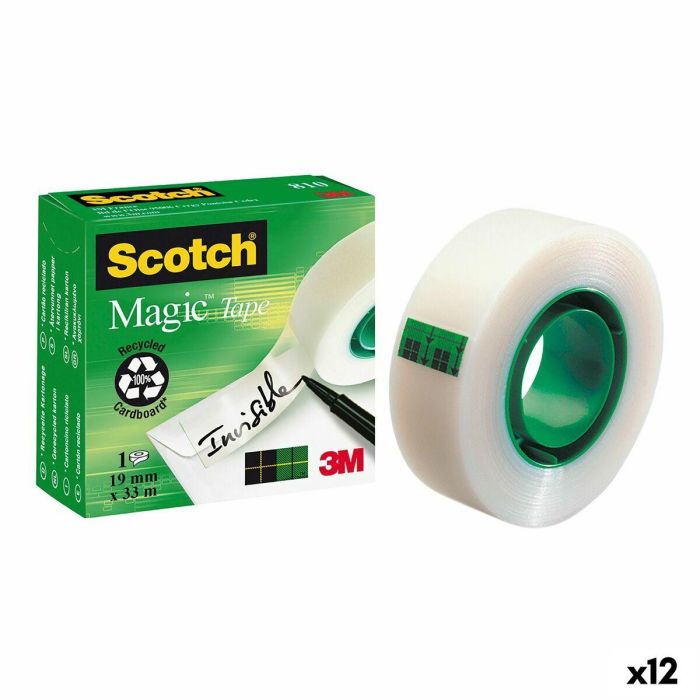 Cinta Adhesiva Scotch Magic Transparente Blanco 19 mm x 33 m (12 Unidades)