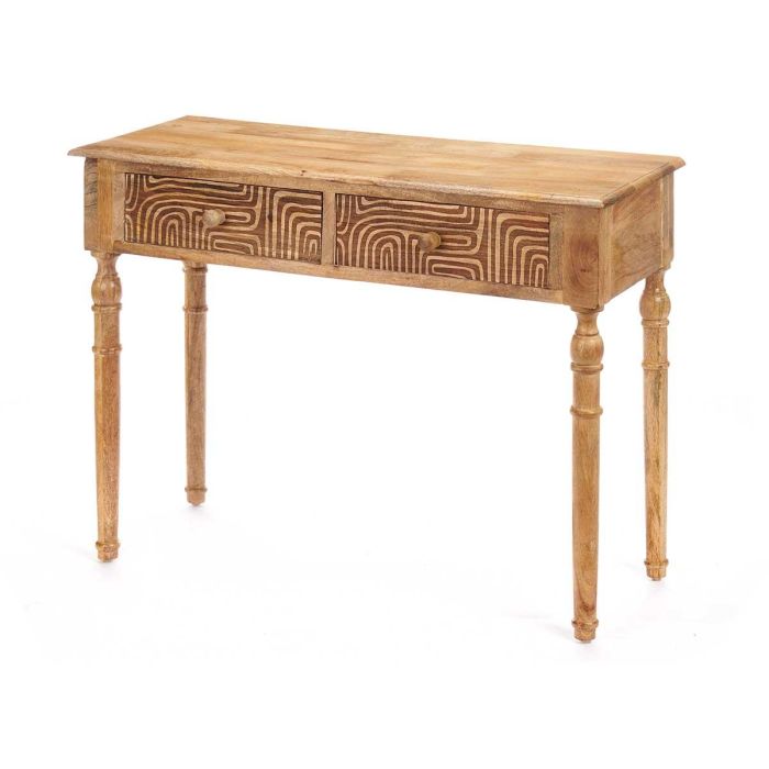 Mesa de Recibidor con 2 Cajones, Curvas Natural, Madera Mango, Marrón - Giftdecor 98x77x42 cm 1