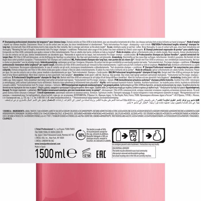 L'Oreal Champú Pro Longer para Cabello Largo 1500ml con Tecnología Co-Emulsion para Mayor Grosor y Brillo 3 L'Oreal Champú Pro Longer para Cabello Largo 1500ml con Tecnología Co-Emulsion para Mayor Grosor y Brillo 3