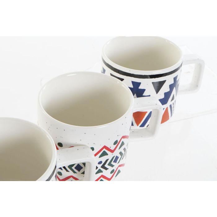 DKD Home Decor Set 12 Mugs Boho Multicolor New Bone 420ml, Apto Microondas y Lavavajillas, 9.2 x 8.5 x 13 cm 2