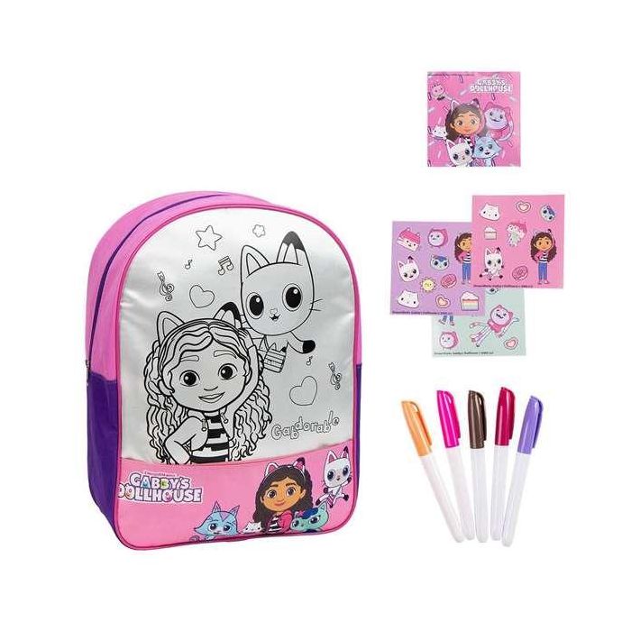 Cerdá Diy Set Mochila Escolar Gabby's Dollhouse Rosa 30x38x14 cm para Personalizar Niñas +3 años