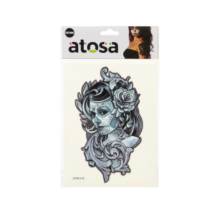 Tatuaje Temporal Mujer Calavera con Flores para Disfraz Día de Muertos o Halloween, Efecto Realista 1