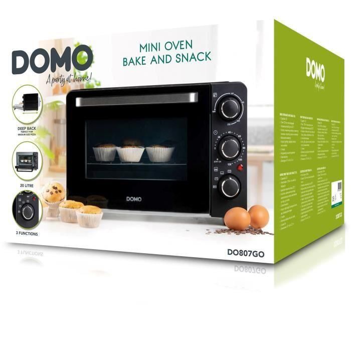 DOMO DO807GO mini horno para hornear y refrigerios - 20 L - negro - 1300 vatios - 4