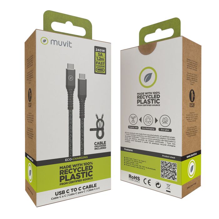 muvit for change cable Tipo C a Tipo C 5A/240W 1.2m resistente negro 3 muvit for change cable Tipo C a Tipo C 5A/240W 1.2m resistente negro 3