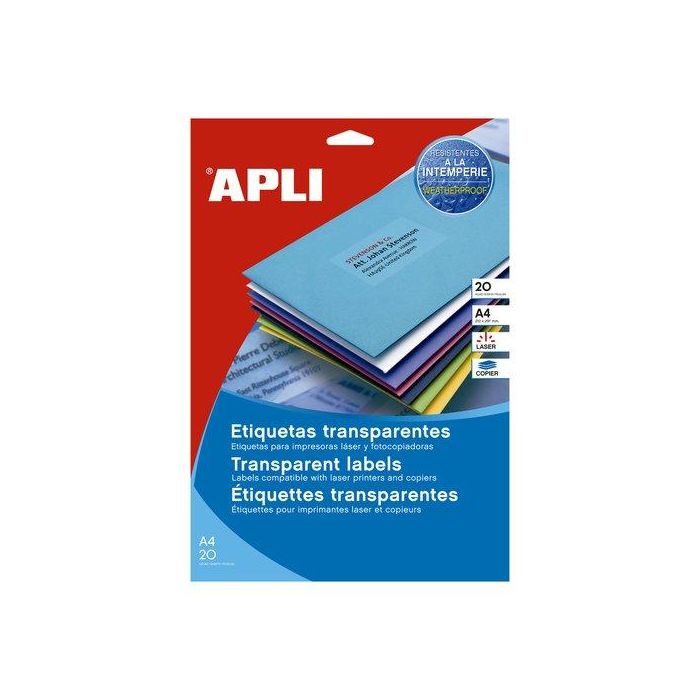 Apli Etiquetas Adhesivas Transparentes 48,5x25,4 mm 880 Etiquetas/Hoja Compatible Láser Inkjet Fotocopiadora Caja 20 Hojas Din A4