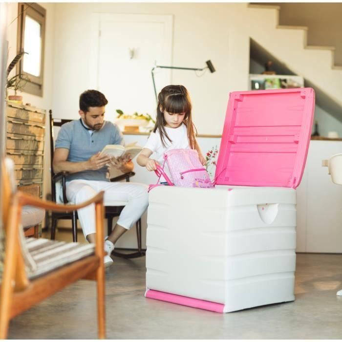 PLASTIKEN Arcón con ruedas con ruedas - 190 L - Funcional y estético - Beige y Fushia 2 PLASTIKEN Arcón con ruedas con ruedas - 190 L - Funcional y estético - Beige y Fushia 2