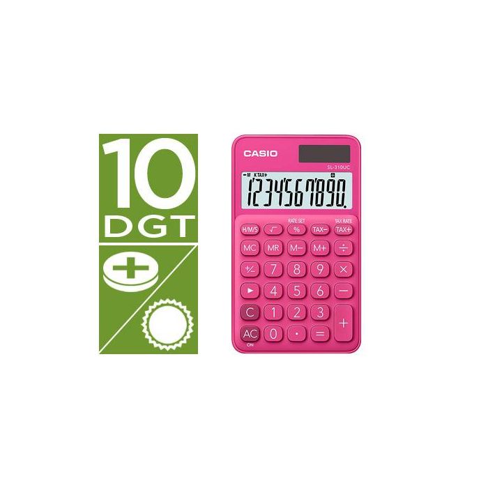 Calculadora Casio Sl-310Uc-Rd Bolsillo 10 Digitos Tax +-- Tecla Color Fucsia