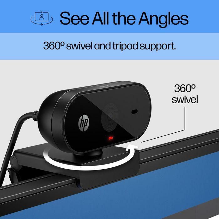 HP 53X26AA Webcam 320 Full HD 1080p con Micrófono Integrado, Gran Angular 66º, Cubierta de Privacidad, Rotación 360º, Works With Chromebook 21