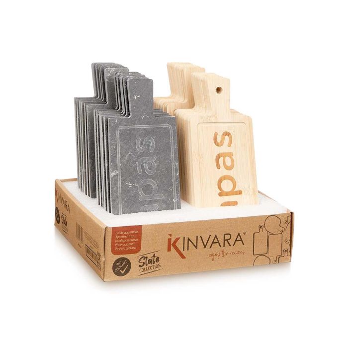 Kinvara Tabla Rectangular Bambú y Pizarra para Tapas 23x9x1 cm (Set de 48) 2