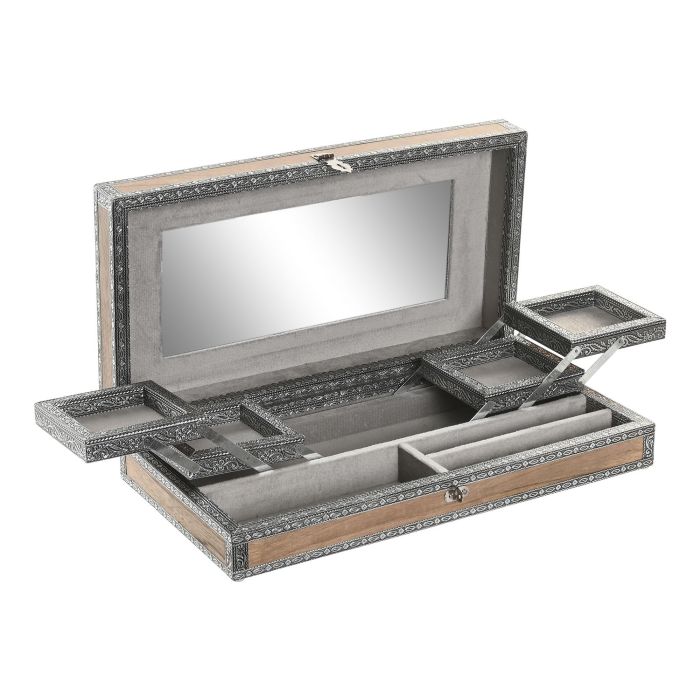 DKD Home Decor Joyero Árabe de Madera y Aluminio Plateado Gris con Elefante 20 x 8 x 38 cm (2 Unidades)