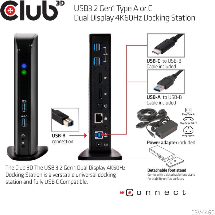 Club3D CAC-1507 Docking Station Dual Display 4K 60Hz USB-C/USB 3.0 con 2xDP/6xUSB/LAN/Audio Negro 2 Club3D CAC-1507 Docking Station Dual Display 4K 60Hz USB-C/USB 3.0 con 2xDP/6xUSB/LAN/Audio Negro 2
