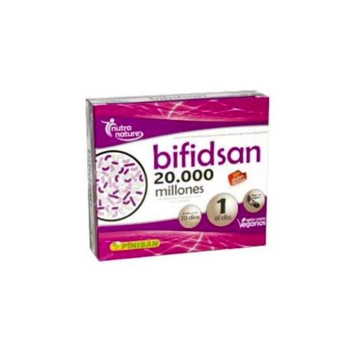 PINISAN Bifidsan 20.000 Millones Probióticos y Prebióticos 20 Cápsulas Simbiótico Vegano Sin Gluten Sin Lactosa