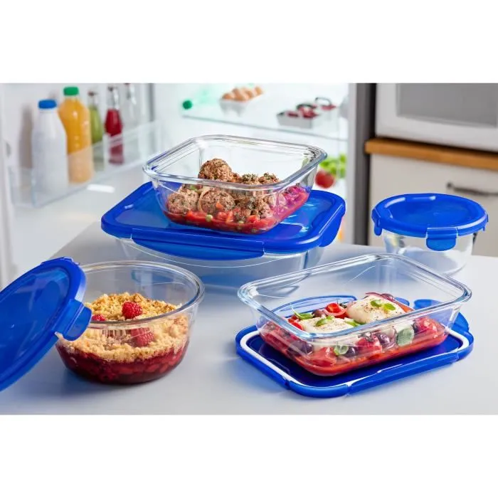 Pyrex 3426470278027 Juego de 7 Recipientes para Guardar Alimentos de Vidrio con Tapa Hermética Cook & Go 2