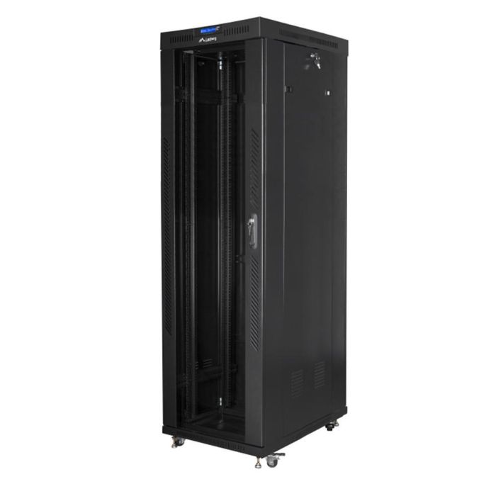 Lanberg FF01-6042-12B Armario Rack 42U Independiente Negro, Capacidad 800kg, IP20, Ruedas, Patas Ajustables y Cerradura