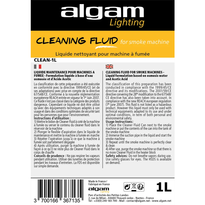 ALGAMLIGHT Líquido Limpiador Para Máquinas De Humo - 1L 1