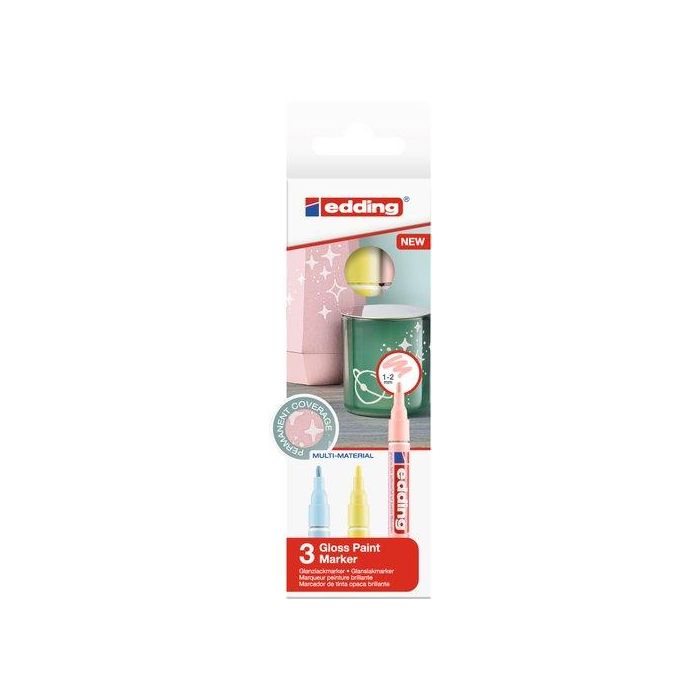 Marcador T.Opaca Perm. Edding 751 Conico Blister De 3 (Azul Pastel, Amarillo Pastel Y Rosa Pastel)