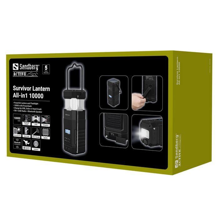 Sandberg Survivor Lantern All-in-1 10000 Linterna Powerbank Altavoz Bluetooth Radio DAB/FM Panel Solar Manivela IPx5 11
