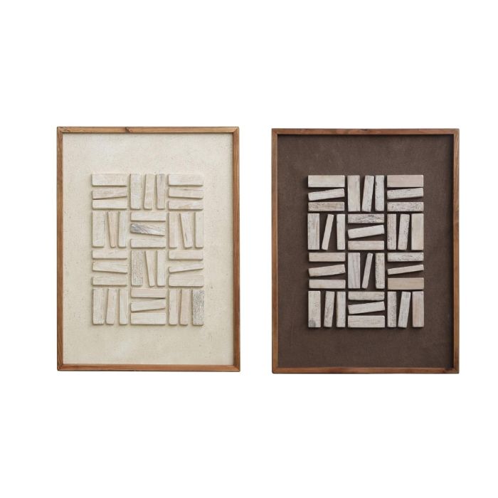 DKD Home Decor Cuadro Moderno Abstracto de Madera Reciclada Pino Blanco Marrón 62x4x82 cm (2 Unidades)