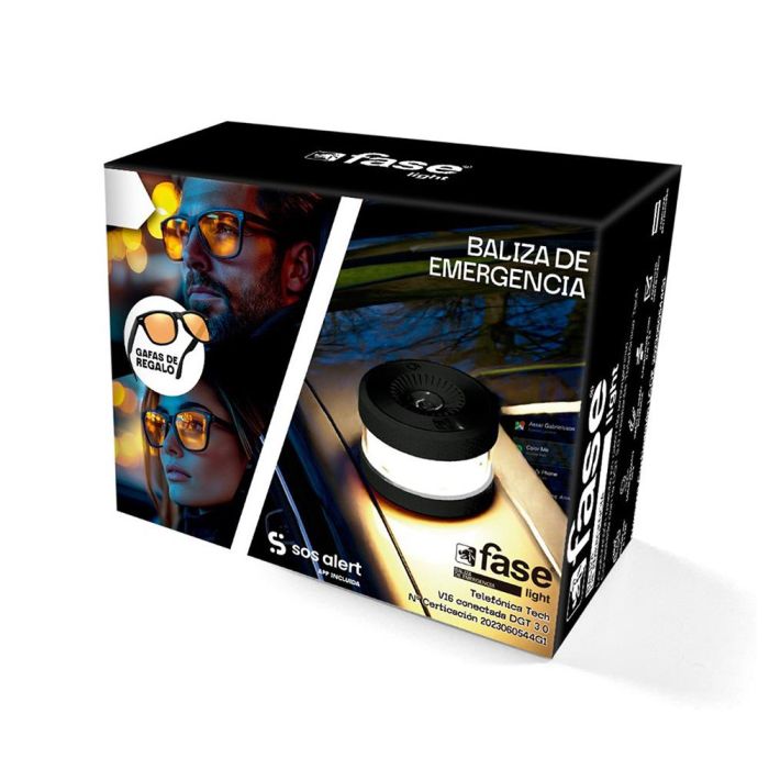 Baliza v16 de emergencia homologada conectada geolocalizable con dgt 3.0 fase light + gafas de noche de regalo 1