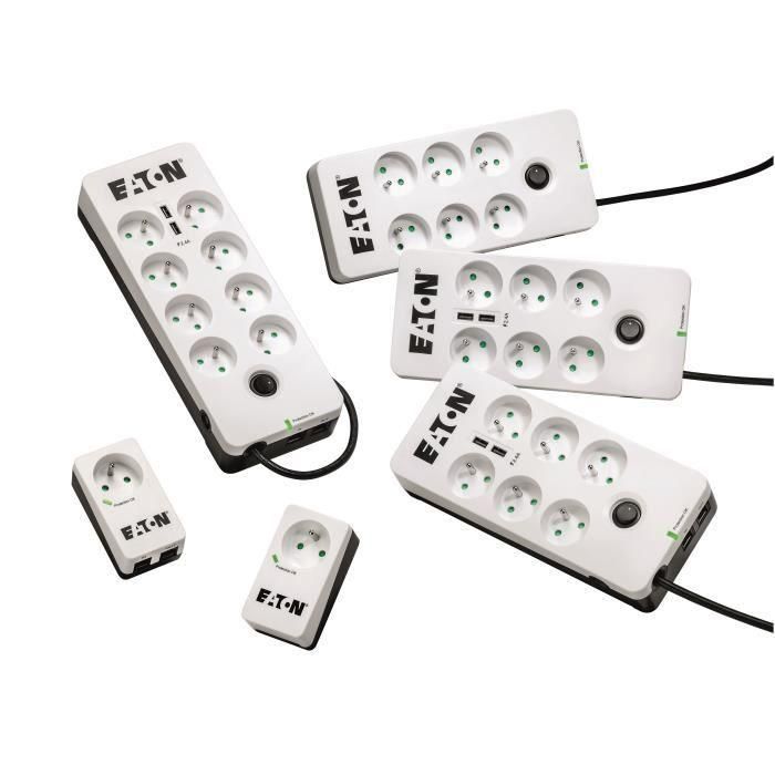 Eaton Protection Box Supresor de Sobretensión y Caja de Protección con 6 Tomas FR, 2 Puertos USB y Protección Tel/Internet 10A 2,50 kVA 2 Eaton Protection Box Supresor de Sobretensión y Caja de Protección con 6 Tomas FR, 2 Puertos USB y Protección Tel/Internet 10A 2,50 kVA 2