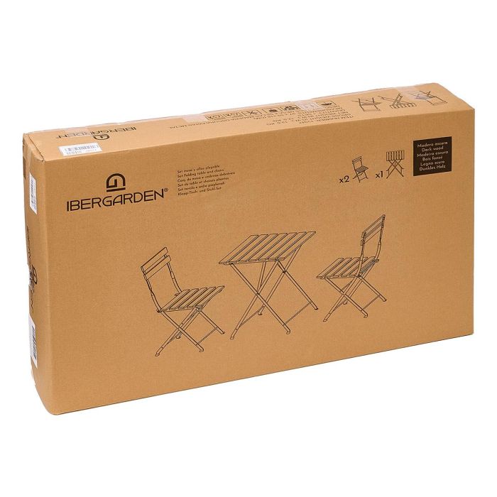 Ibergarden Set 3 Pcs Mesa y 2 Sillas Madera Oscura Acacia Patas Metal 55x53x71cm 2