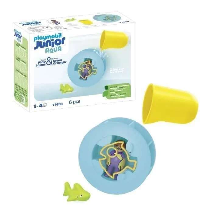 Playmobil Junior Rueda de Agua con Bebé Tiburón y Buzo, Juguete para Niños a Partir de 1 Año 2