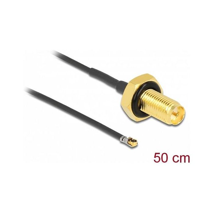 DeLOCK Cable de Antena RP-SMA Hembra a MHF 4L LK Macho, 50 cm, 50 Ω, a Prueba de Salpicaduras, Negro 1 DeLOCK Cable de Antena RP-SMA Hembra a MHF 4L LK Macho, 50 cm, 50 Ω, a Prueba de Salpicaduras, Negro 1