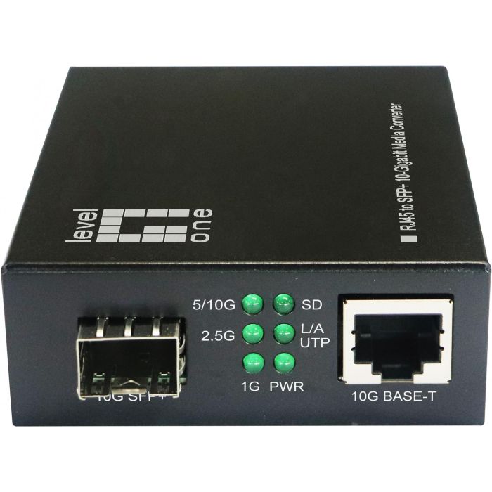 LevelOne GVT-2051 Convertidor 10GBit RJ45 a SFP+ con Switch, 10 Gigabit Ethernet Plug and Play