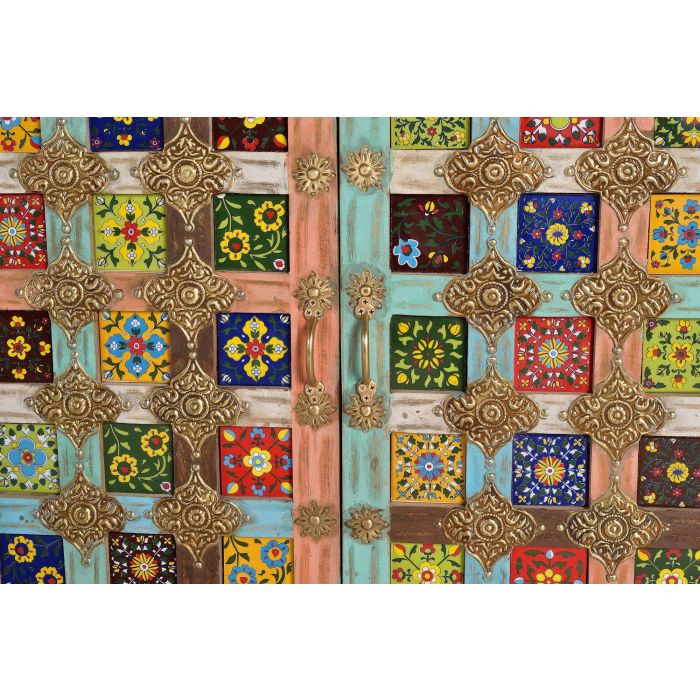 Giner y Colomer Aparador Multicolor con Detalles en Bronce, Madera de Mango, Blanco Envejecido 3 Giner y Colomer Aparador Multicolor con Detalles en Bronce, Madera de Mango, Blanco Envejecido 3