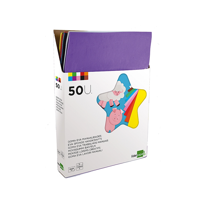 Liderpapel Goma Eva Expositor 50 Planchas x 10 Colores Surtidos 50x70 cm 1,5 mm Espesor 1 Liderpapel Goma Eva Expositor 50 Planchas x 10 Colores Surtidos 50x70 cm 1,5 mm Espesor 1