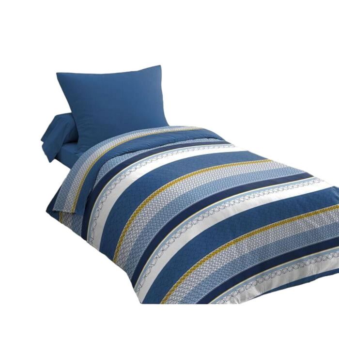 Home Linge Passion HOM3701393711609 Juego nórdico de microfibra STANIS - 1 funda nórdica 140 x 200 cm + 1 funda de almohada 63 x 63 cm - Azul
