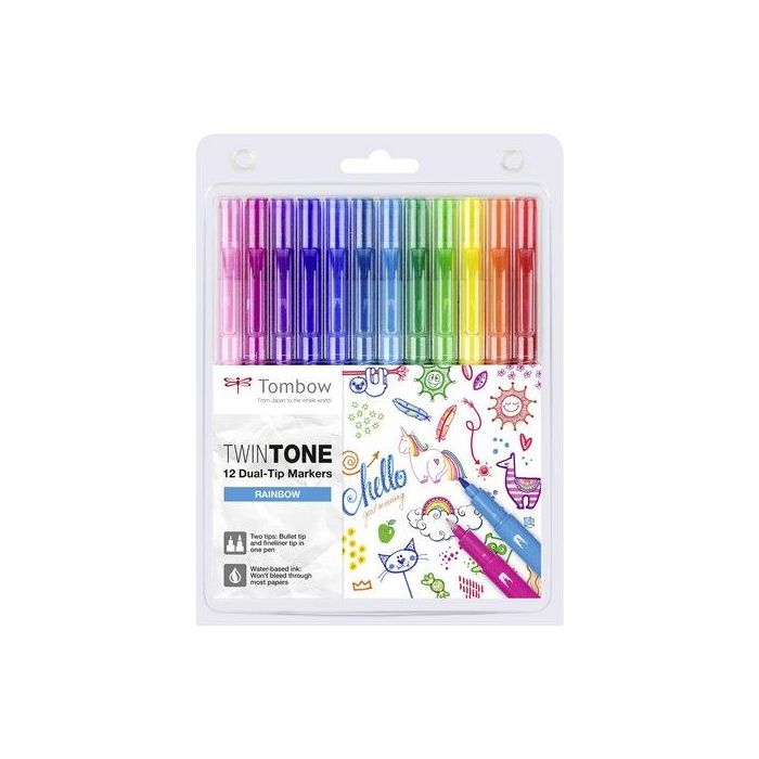Rotulador Tombow Twintone Doble Punta Colores Arco Iris Estuche De 12